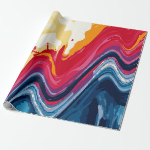 Papel De Presente Pintura Multicolor com Redemoinho em Zigue-Zague –