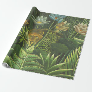 Papel De Presente Pintura Tropical do Leão da Selva Rousseau
