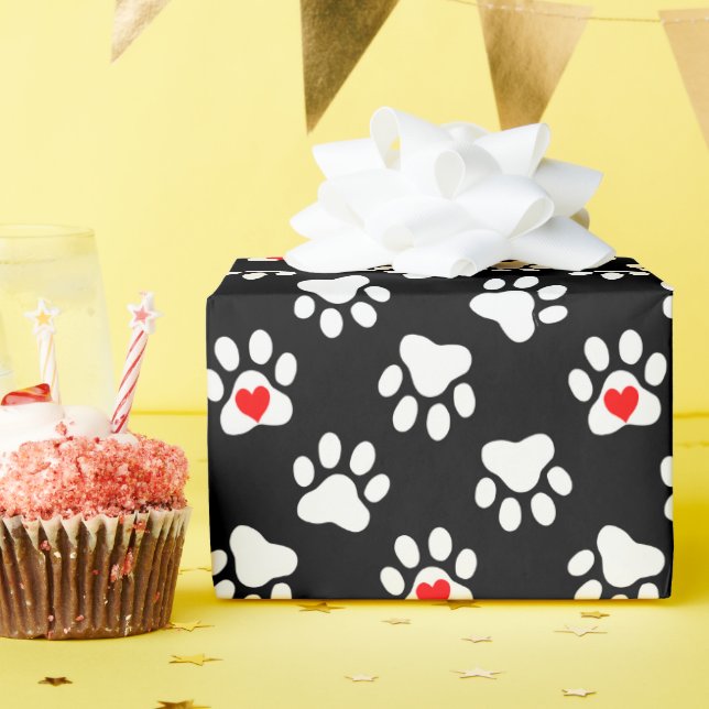 Papel De Presente Pinturas de Cachorro Branco e Preto com Padrão de  (Festa de aniversário)