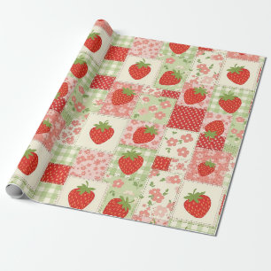 Papel De Presente Piquenique de Patchwork de Morango (4)