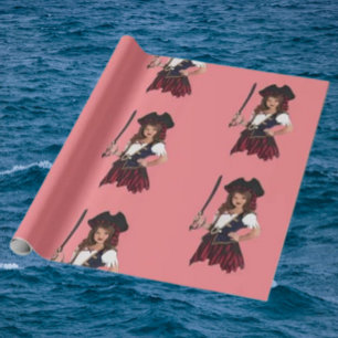 Papel De Presente Pirata Rosa Divertida Garota