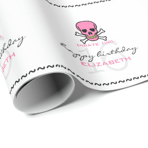 Papel De Presente Pirate Girl Pink Skull Personalizada 16.º Aniversá