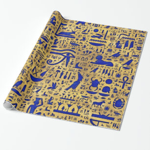 Papel De Presente Piróglifo egípcio Lapis Lazuli e Dourado