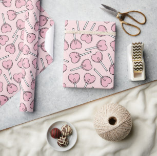 Papel De Presente Pirulitos Cor-de-Rosa, Pirulitos em Forma de Coraç