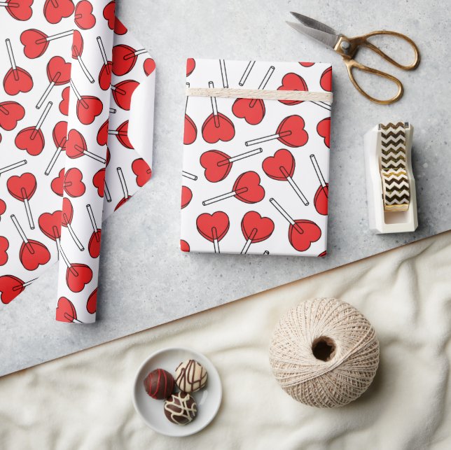 Papel De Presente Pirulitos Vermelhos, Pirulitos em Forma de Coração (Artesanato)