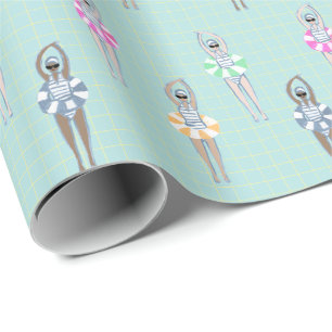 Papel De Presente Piscina de Nadadores Artísticos Vintage