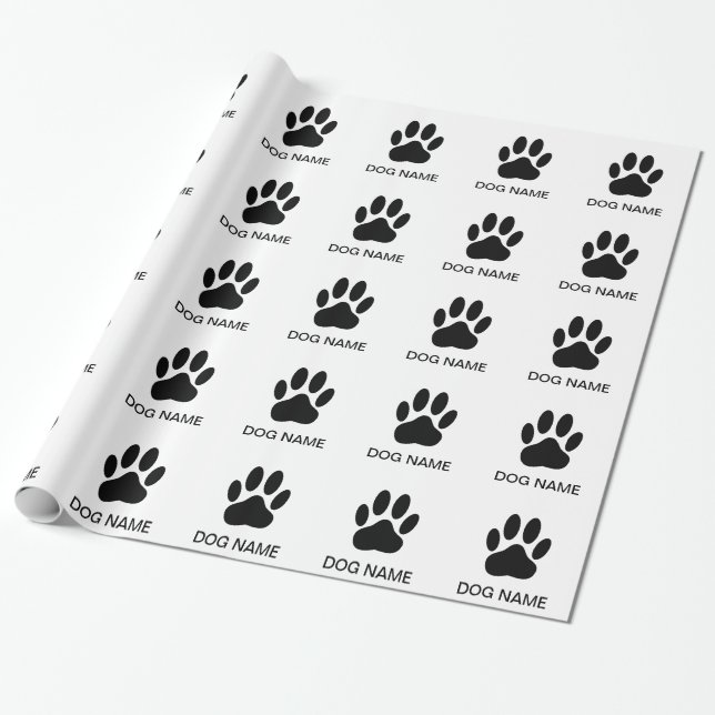Papel De Presente Pista de Cachorro Imprime Preto e Branco (Desenrolado)