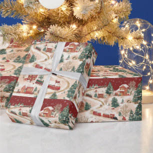 Papel De Presente Pista festiva de trem de Natal