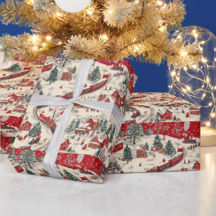 Papel De Presente Pista festiva de trem de Natal