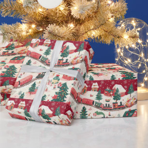 Papel De Presente Pista festiva de trem de Natal