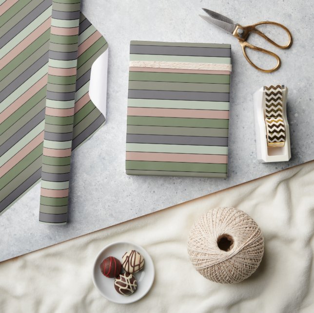 Papel De Presente Pistachio Nut Shell Green Peach Stripes (Artesanato)