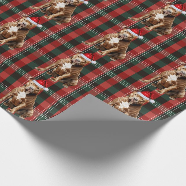 Papel De Presente Pit Bull Dog Green e Red Holidy Xadrez Natal (Ponta)