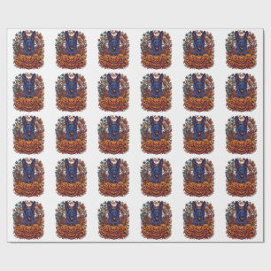 Papel De Presente Pitbull Azul Abóboras de Halloween Folhas de Outon