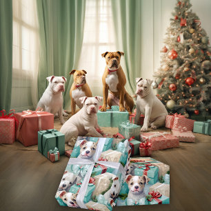 Papel De Presente PitBull Spotted Pups Seafoam Natal Verde