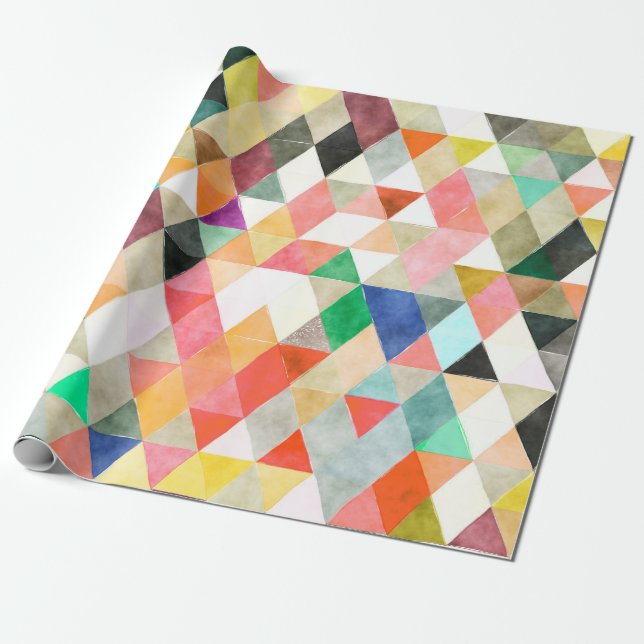 Papel De Presente PixDezines Boho Watercolor Triangles/Geométrico (Desenrolado)
