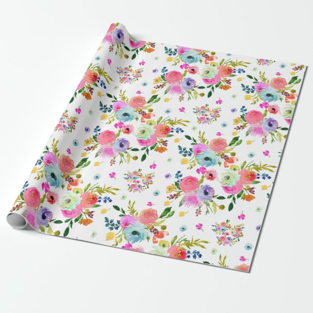 Papel De Presente PixDezines Ranunculus Aquarela | Fundo de DIY (Desenrolado)