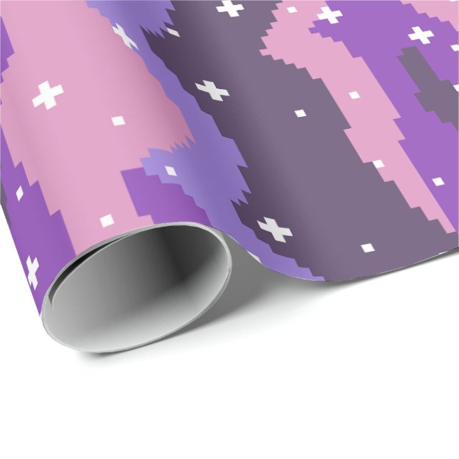 Papel De Presente Pixel Cosmic Waves with Stars Pattern (Ponta do rolo)