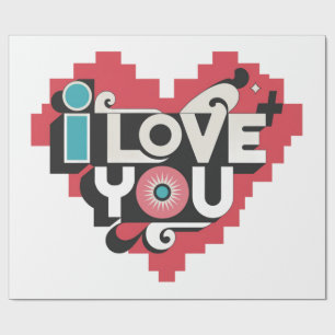 Papel De Presente Pixel Heart Eu Te Amo Tipografia Retro