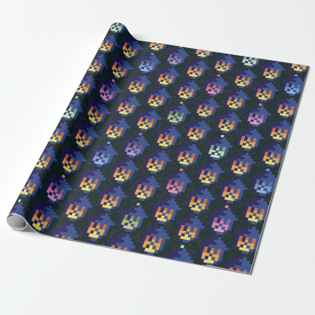 Papel De Presente Pixel Lantern Night Pattern (Desenrolado)