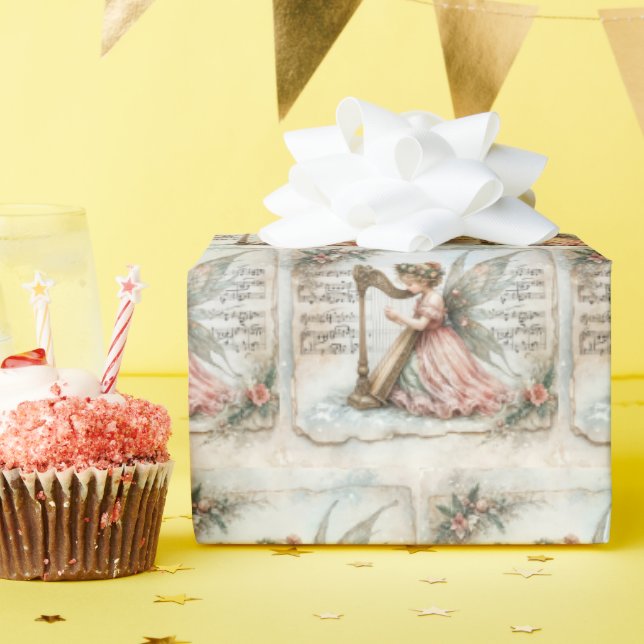 Papel De Presente Pixie Fairy Brincando um Harp (Festa de aniversário)