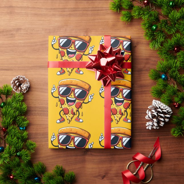 Papel De Presente Pizza de Cartoon com Víblias de Queijo (Presente de Natal)