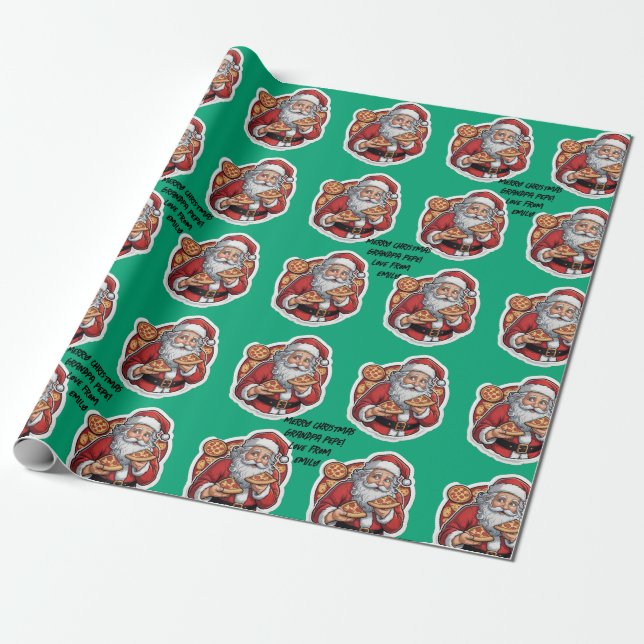 Papel De Presente Pizza engraçada WRAP de Natal editável (Desenrolado)
