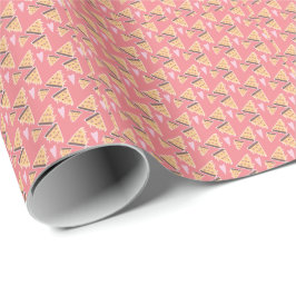 Papel De Presente Pizza Queijosa Fatias de Carne Pepperoni Corações 