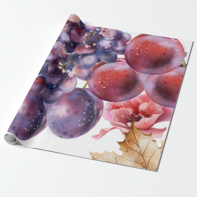 Papel De Presente Placa de aquarela de Uvas (Desenrolado)