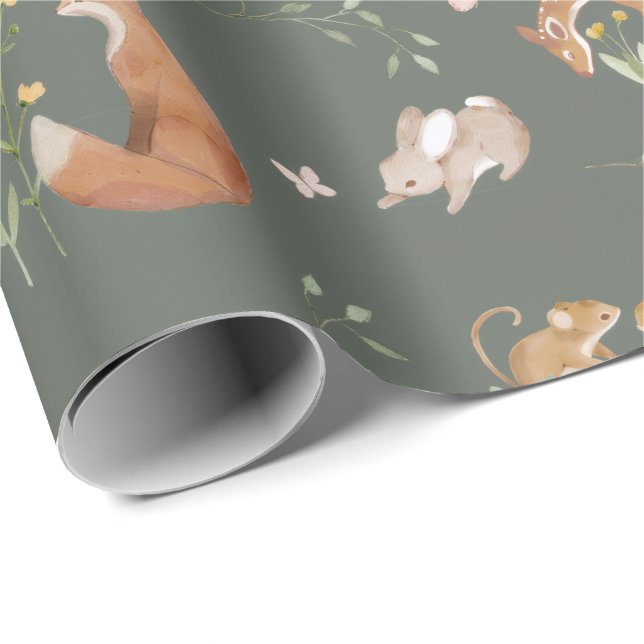 Papel De Presente Placa de Boas-Vindas para Chá de Bebê Floresta Ani (Ponta do rolo)