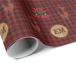 Papel De Presente Plaid de Búfalo Rústico Cervo Monograma Inicial XM