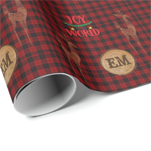 Papel De Presente Plaid de Búfalo Rústico Cervo Monograma Inicial XM (Ponta do rolo)