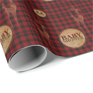 Papel De Presente Plaid de Búfalo Rústico CHUVA DE BEBÊ Inicial