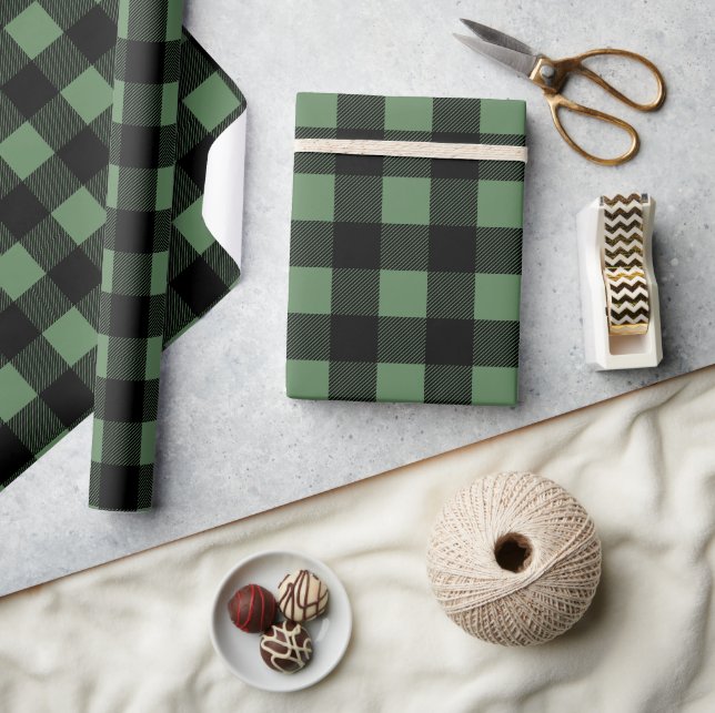 Papel De Presente Plaid de Búfalo Verde de Natal Inverno (Artesanato)