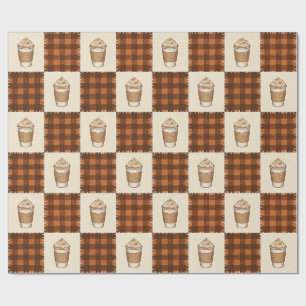 Papel De Presente Plaid de Café com Tempero de Abóbora de Outono