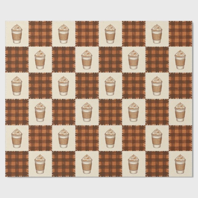 Papel De Presente Plaid de Café com Tempero de Abóbora de Outono (Aberto)