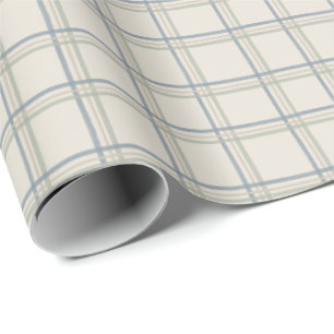 Papel De Presente Plaid de Janela Costeira em Azul Suave e Salvia