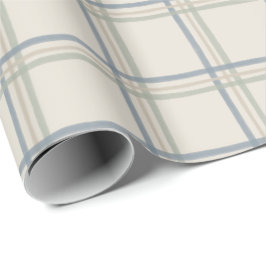 Papel De Presente Plaid de Janela Costeira em Azul Suave e Salvia
