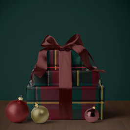 Papel De Presente Plaid de Natal clássico simples de feriado