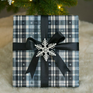Papel De Presente Plaid de Natal Floco de Neve & Árvore