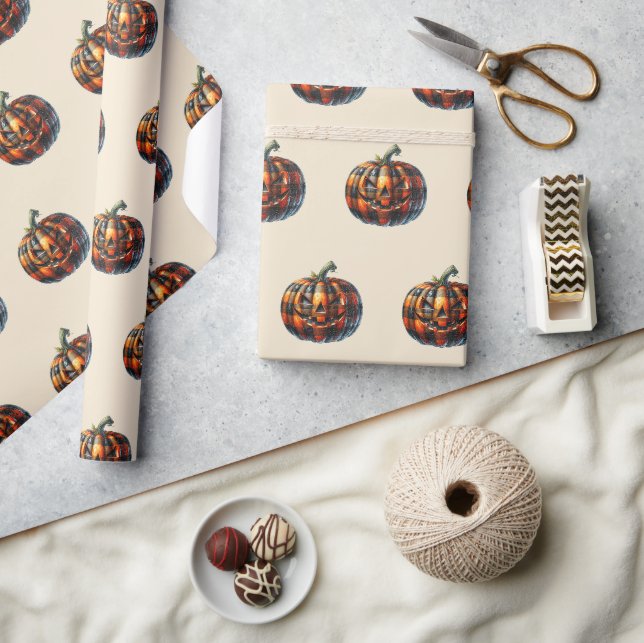 Papel De Presente Plaid Pumpkin Halloween Wrapping Paper (Artesanato)