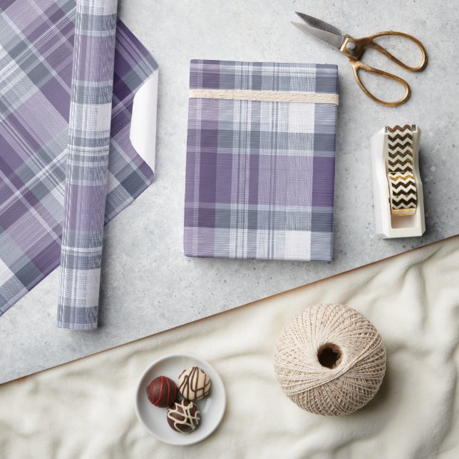 Papel De Presente Plaid Roxo Lavanda Padrão Névoa Suave (Artesanato)