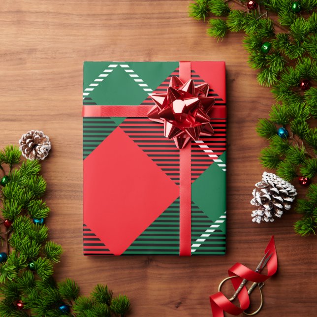 Papel De Presente Plaid Tartan Férias de Natal Vermelho Verde Branco (Presente de Natal)