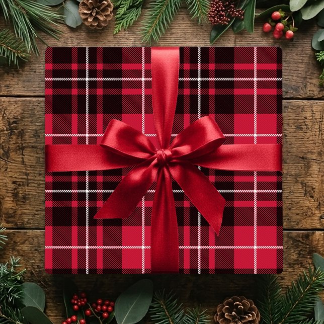 Papel De Presente Plaid Vermelho de Natal Clássico de Férias (Criador carregado)