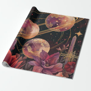 Papel De Presente Planeta Anelado de Cristal Cósmico Arte Fantasia (