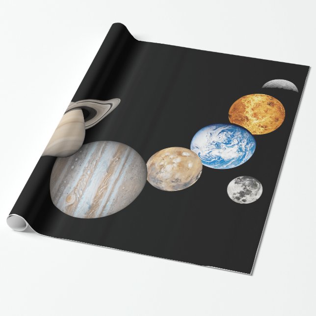 Papel De Presente Planetas do sistema solar (alterável a cores) (Desenrolado)