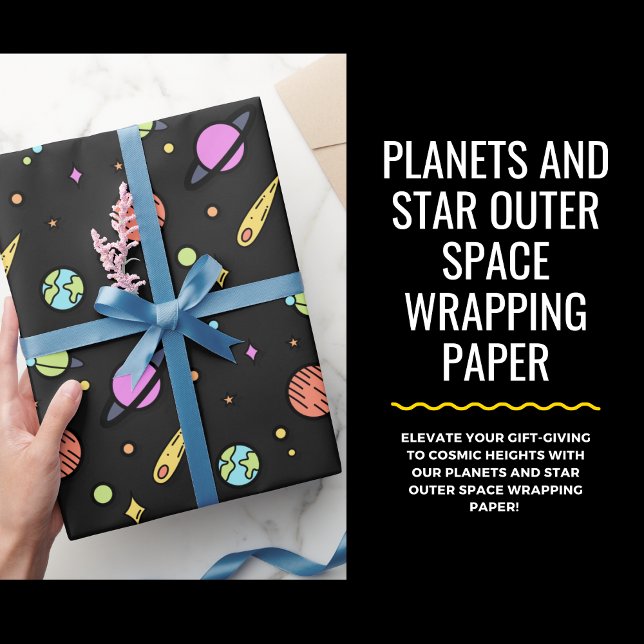 Papel De Presente Planetas e papel de enrolamento externo estrelado (Planets and Star Outer Space Wrapping Paper #SpaceWrap #CelestialGifts #StarstruckWrapping)