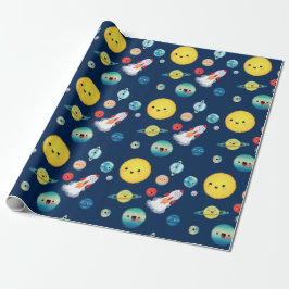 Papel De Presente Planetas Espaciais Exteriores Navio-Foguete Aniver