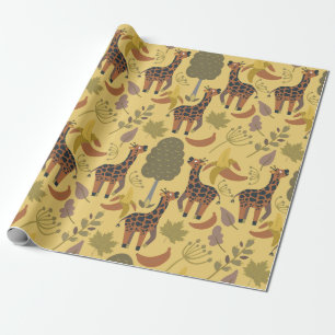 Papel De Presente Plano de fundo amarelo sem costura Giraffe