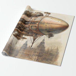 Papel De Presente Plano de navio a vapor antigo em cobre estilo Stea