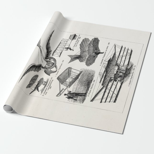 Papel De Presente Planos retros dos dirigíveis dos aviões dos aviões (Desenrolado)